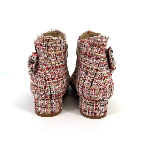 Copper Key Savvy Pink Plaid Metallic Tweed Bow Boots Big Girls Size 4 Block Heel - Picture 6 of 8